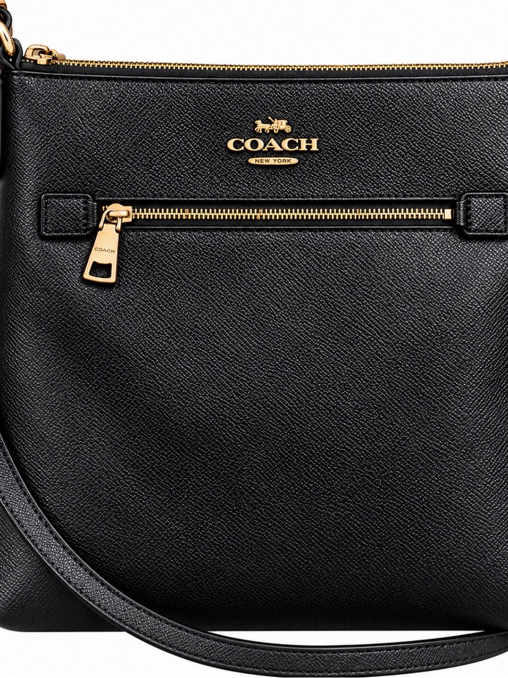 Coach Black Pebbled Leather Messenger with Gold Hardware